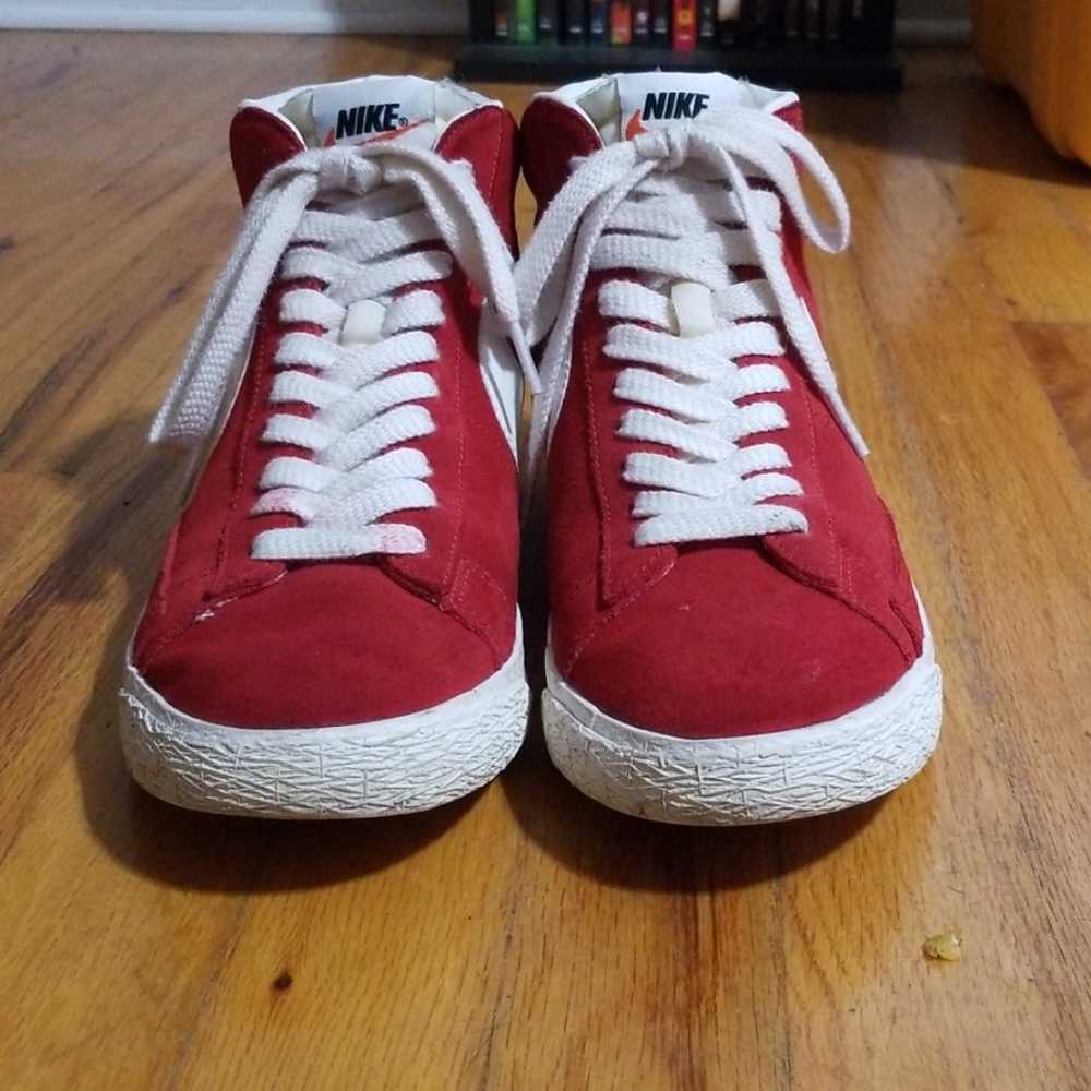 Men's red and white suede Nike blazers